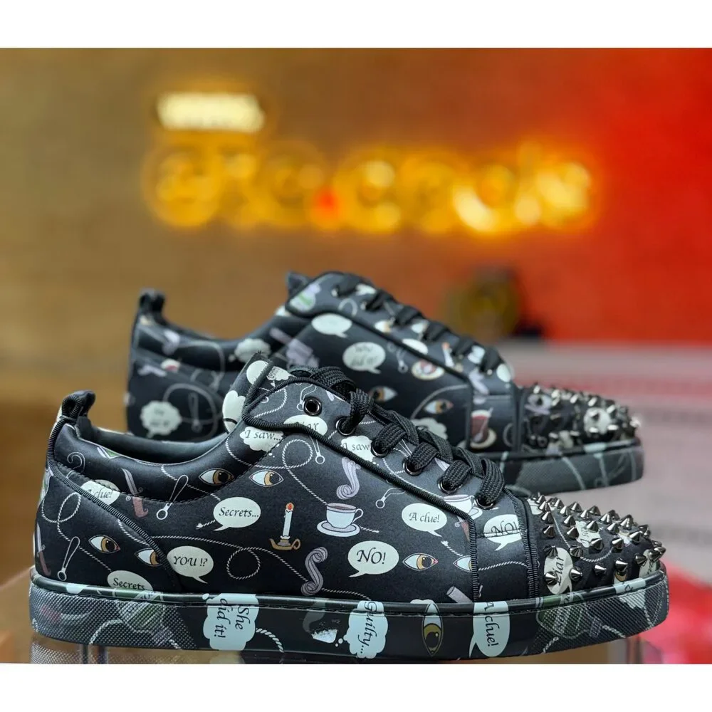 Christian Louboutin Men’s Louis Junior Spikes Mystery Print Sneakers – Black –